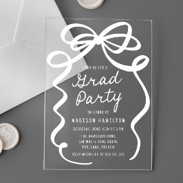 Moderne Elegante White Bow Graduation Party Acryl Uitnodigingen