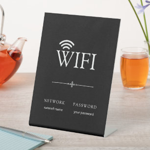 Moderne Elegante WiFi Netwerk Wachtwoord Bord Zwar Reclamebord Met Voetstuk