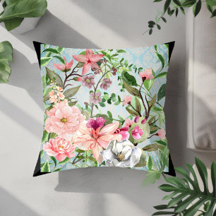 Moderne Elegante Wildbloemen op Damast Achtergrond Kussen