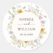 Moderne Elegante Wilde Bloem Lente Zomer Bruiloft Ronde Sticker (Voorkant)