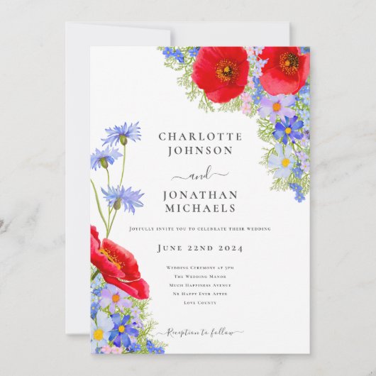 Moderne Elegante Wilde Bloemen Bruiloft Kaart (Voorkant)