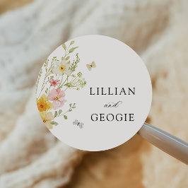 Moderne Elegante Wildflower Lente Zomer Bruiloft Ronde Sticker