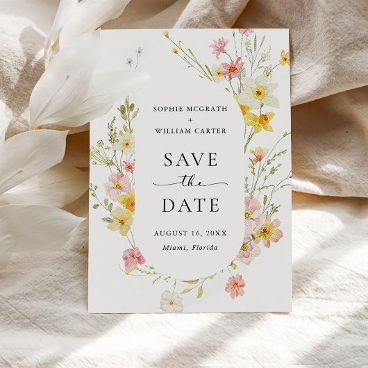 Moderne Elegante Wildflower Lente Zomer Bruiloft Save The Date