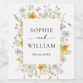 Moderne Elegante Wildflower Lente Zomer Bruiloft Wijn Etiket (Enkel label)