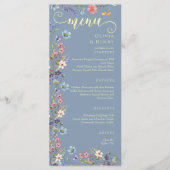 Moderne Elegante Wildflowers Dusty Blue Wedding Menu (Voorkant)