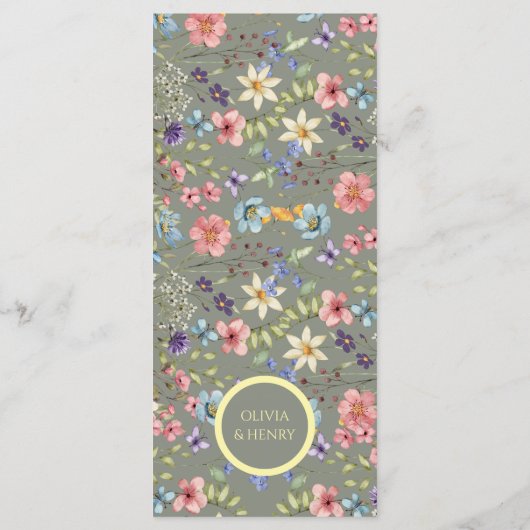 Moderne Elegante Wildflowers Sage Green Wedding Menu (Achterkant)