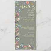 Moderne Elegante Wildflowers Sage Green Wedding Menu (Voorkant)