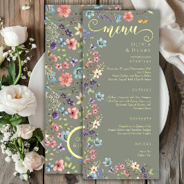 Moderne Elegante Wildflowers Sage Green Wedding Menu