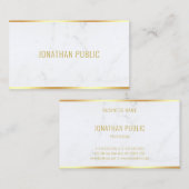 Moderne Elegante Wit Marmeren Gouden Tekst Profess Visitekaartje (Voorkant / Achterkant)