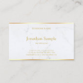 Moderne Elegante Wit Marmeren Gouden Tekst Sjabloo Visitekaartje (Achterkant)