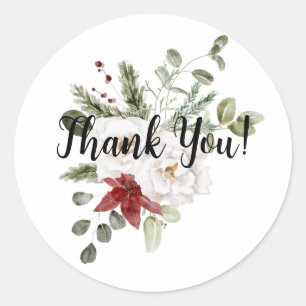Moderne Elegante Wit Rood Groen Bloemen Waterverf Ronde Sticker