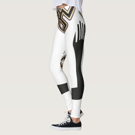 Moderne Elegante Wit Zwart Gouden Kunst Leggings (Links)