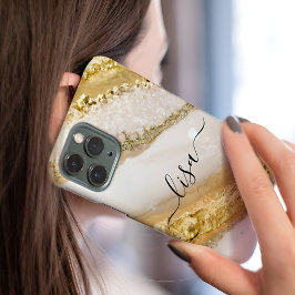 Moderne Elegante WitGouden Marmer Gepersonaliseerd Case-Mate iPhone Case