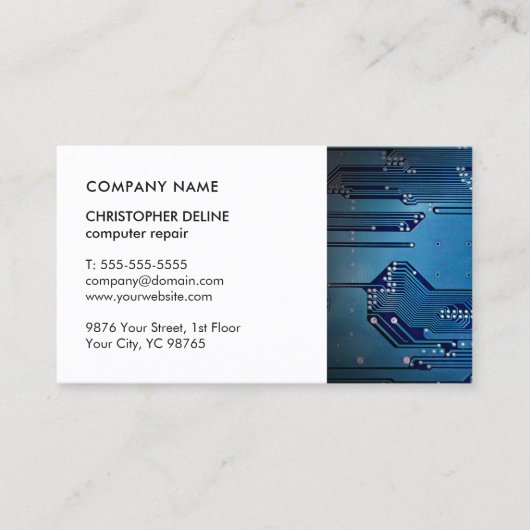 Moderne Elegante Witte Blauwe Circuit Computer Rep Visitekaartje (Voorkant)