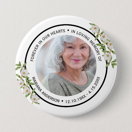 Moderne Elegante Witte Bloem Forever in Onze Hart Ronde Button 7,6 Cm (Voorkant)