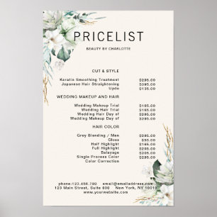 Moderne Elegante Witte Bloemen Beige Prijslijst Poster