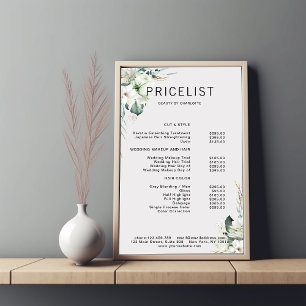 Moderne, elegante witte bloemen, prijslijst poster