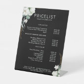 Moderne, elegante witte bloemen, prijslijst reclamebord met voetstuk (Voorkant)
