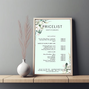 Moderne, elegante witte bloemen, prijstlijst poster