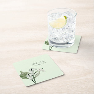 Moderne Elegante Witte Calla Lelie Huwelijk Kartonnen Onderzetters