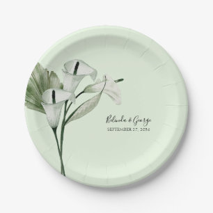 Moderne Elegante Witte Calla Lelie Huwelijk Papieren Bordje