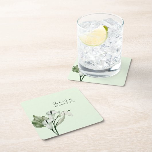 Moderne elegante witte Calla lelies bruiloft Kartonnen Onderzetters (Insitu)