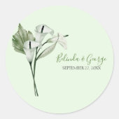 Moderne elegante witte Calla lelies bruiloft Ronde Sticker (Voorkant)