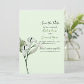 Moderne elegante witte Calla lelies bruiloft Save The Date (Staand voorkant)