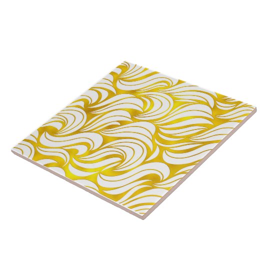 Moderne, elegante, witte en gouden abstracte golve tegeltje (Zijkant)
