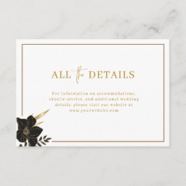 Moderne, Elegante Witte en Gouden Huwelijksdetails Informatiekaartje