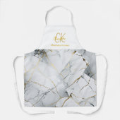 Moderne Elegante Witte en Gouden Monogram Naam Schort (Voorkant)