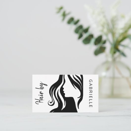 Moderne elegante witte en zwarte en haarstylist visitekaartje (Staand voorkant)