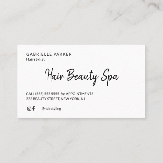 Moderne elegante witte en zwarte en haarstylist visitekaartje (Achterkant)