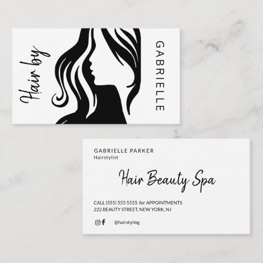 Moderne elegante witte en zwarte en haarstylist visitekaartje (Voorkant / Achterkant)