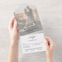 Moderne elegante witte foto RSVP bruiloft