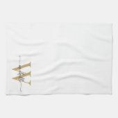 Moderne Elegante Witte Gouden Initiaal Naam Script Theedoek (Horizontaal)