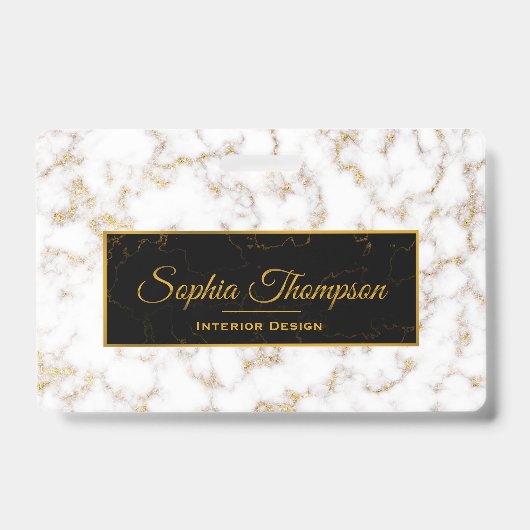 Moderne Elegante Witte Gouden Marmeren Monogram - Badge (Voorzijde)