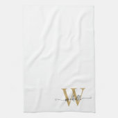 Moderne Elegante Witte Gouden Monogram Naam Schrif Theedoek (Verticaal)