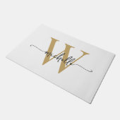 Moderne Elegante Witte Gouden Monogram Naam Script Deurmat (Schuin)