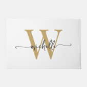 Moderne Elegante Witte Gouden Monogram Naam Script Deurmat (Voorkant)