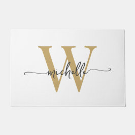 Moderne Elegante Witte Gouden Monogram Naam Script Deurmat