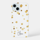 Moderne Elegante Witte Gouden Sterren Script met N iPhone 15 Case (Achterkant)