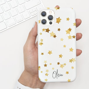 Moderne Elegante Witte Gouden Sterren Script met N iPhone 15 Case