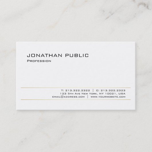 Moderne, elegante, witte goudkleurige, stijlvolle visitekaartje (Voorkant)