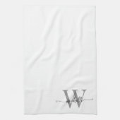 Moderne Elegante Witte Grijze Monogram Naam Letter Theedoek (Verticaal)