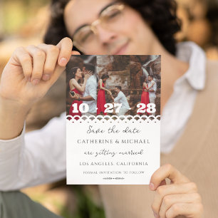 Moderne Elegante Witte Kant Foto Opslaan De Datum Save The Date
