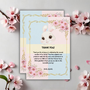 Moderne Elegante Witte Konijn Baby Shower Bedankkaart