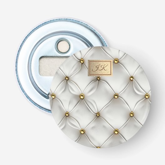 Moderne Elegante Witte Leren Geknoopte Goud Button Flesopener (Voorkant)