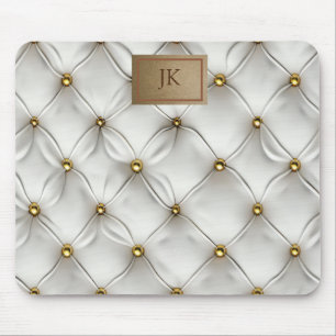 Moderne Elegante Witte Leren Knoopsgordijnen Goud Muismat
