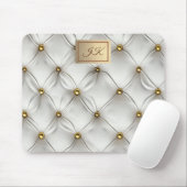 Moderne Elegante Witte Leren Knoopsgordijnen Goud Muismat (Met muis)
